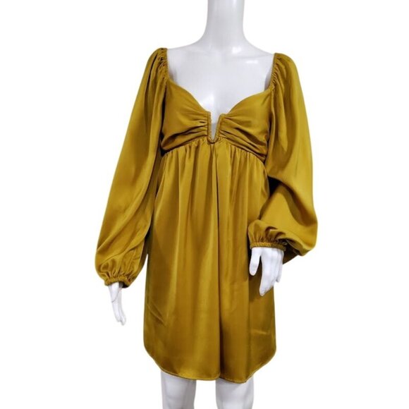 Mustard Seed Empire Waist Whimsygoth Coquette Babydoll Mini Dress Yellow Large - Picture 2 of 10